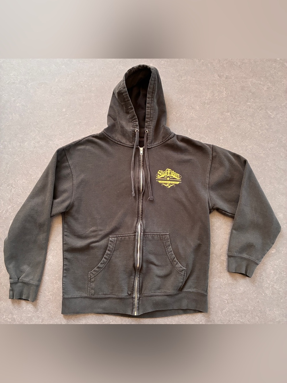Stick Figure Black Zip-Up Hoodie with Yellow Logo